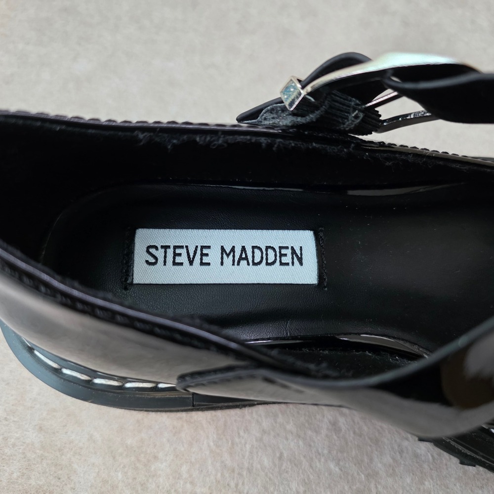 Steve Madden Suzey Patent T Strap Chunky Mary Janes Sz 7 Black Y2K Goth Grunge - Picture 10 of 13